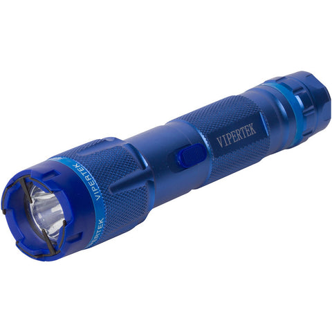 VIPERTEK VTS-T03 - Heavy Duty Stun Gun - Aluminum Rechargeable with LED Tactical Flashlight, Blue